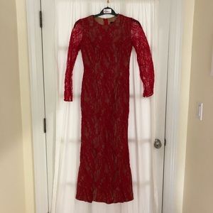 Red formal designer lace dress